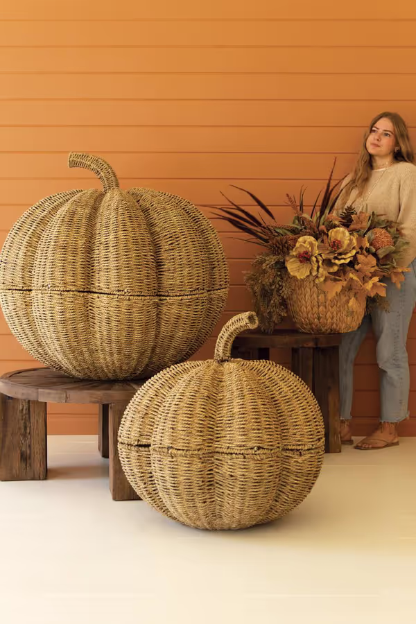 Set of 2 Giant Woven Vine Pumpkins
