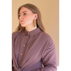 Long-Sleeve Button-Front Dress with Front-Tie Detail / Mulberry 7