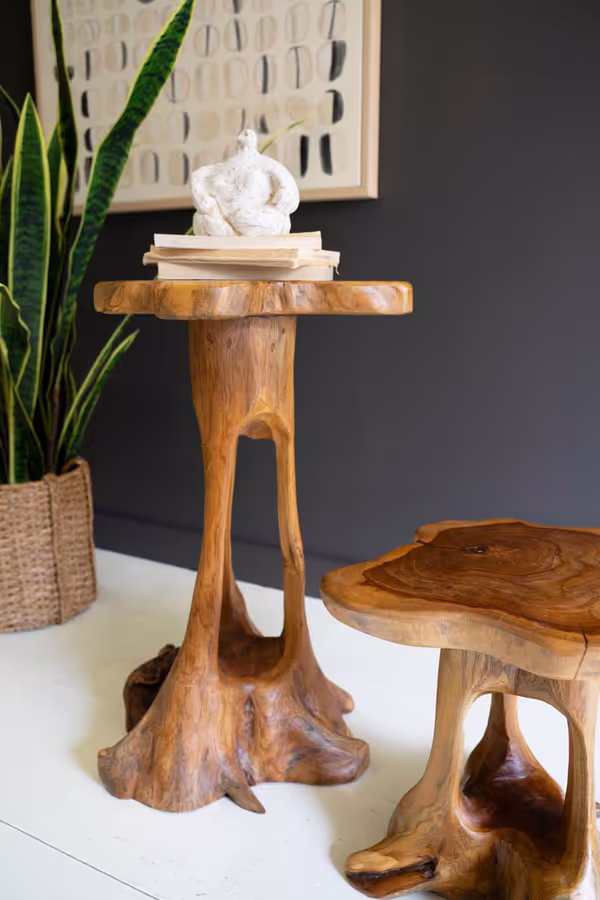 Set of 2 Organic Teakwood Accent Tables