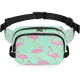 HIP BAG W ADJUSTABLE STRAP & JUTE - WATERCOLOR FLAMINGOS 1