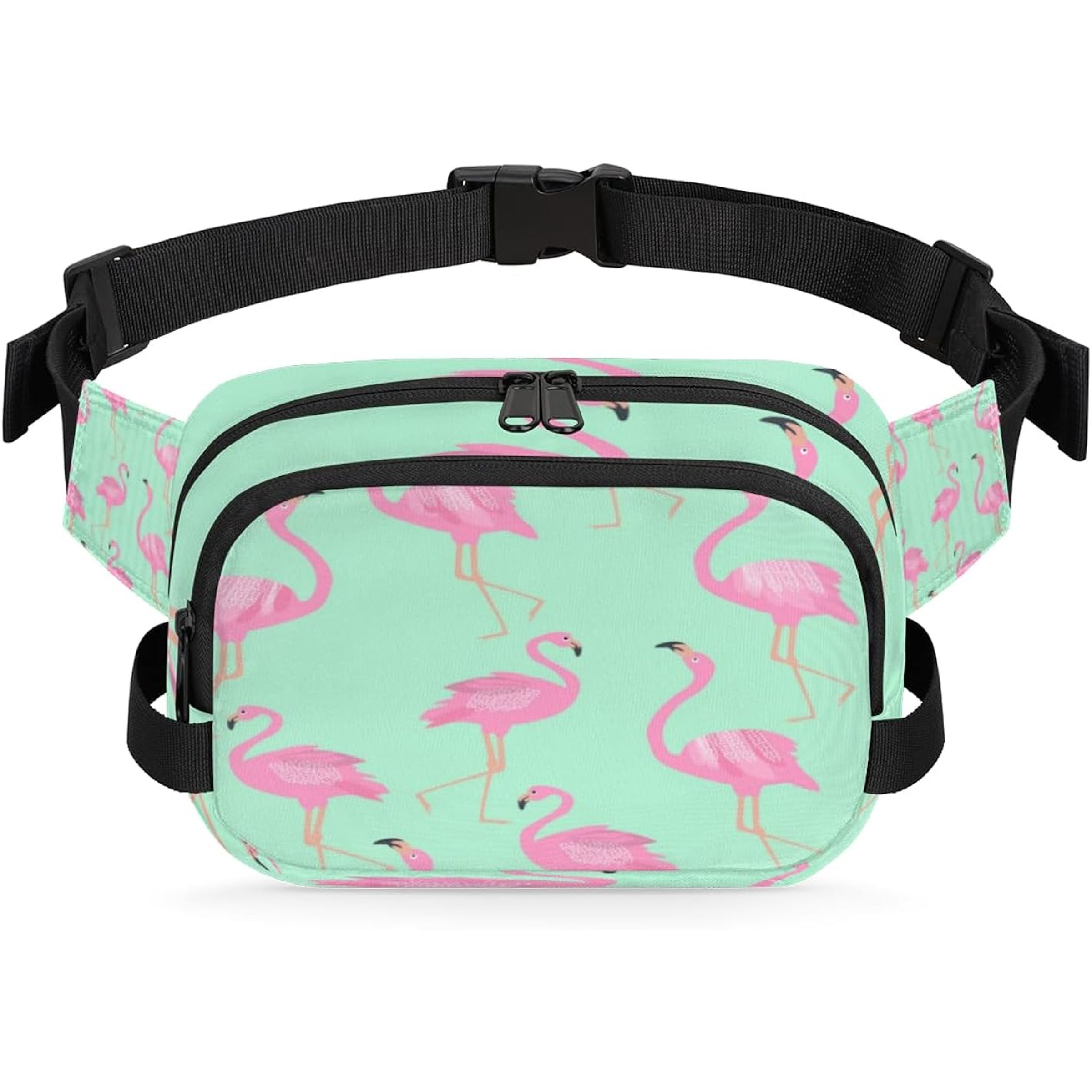 HIP BAG W ADJUSTABLE STRAP & JUTE - WATERCOLOR FLAMINGOS