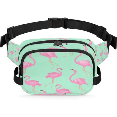 HIP BAG W ADJUSTABLE STRAP & JUTE - WATERCOLOR FLAMINGOS