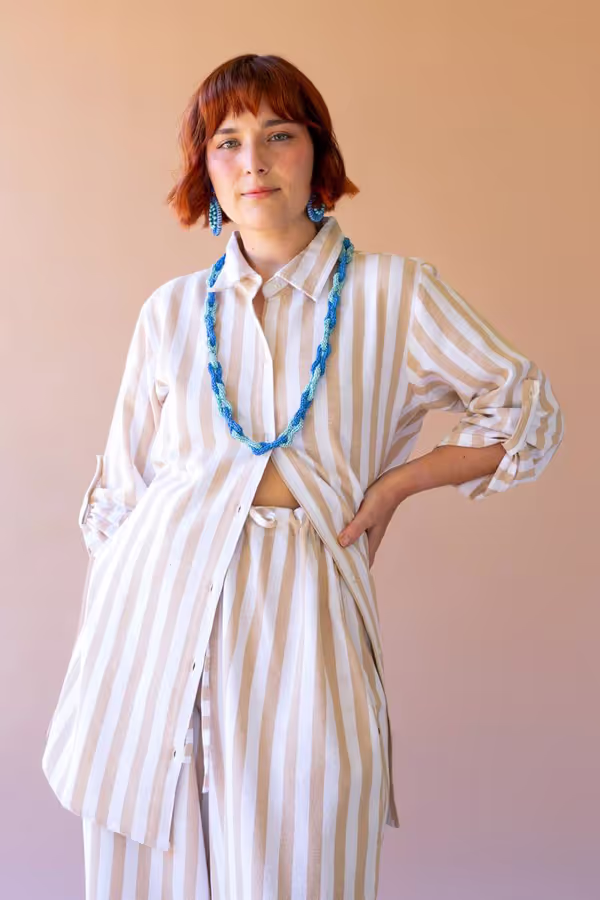 Striped Button-Front Shirt and Pant Set