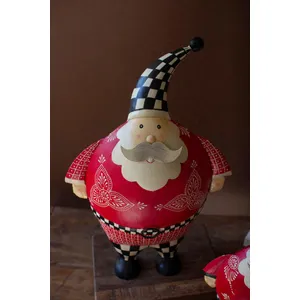 Set of 2 Painted Metal Santas with Checkered Detail 4