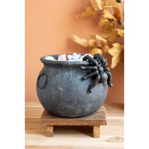 Black Terracotta Halloween Candy Cauldron with Spider 1