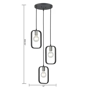 Dylan 12'' Wide 3-Light Chandelier - Matte Black with Nickel Sockets 2