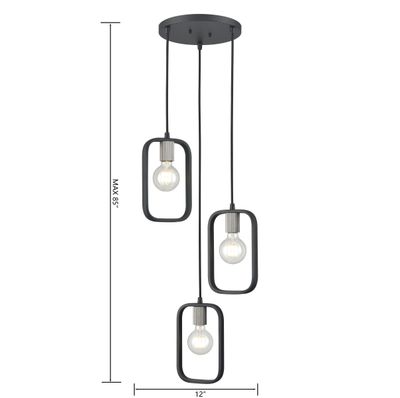 Dylan 12″ Wide 3-Light Chandelier - Matte Black with Nickel Sockets