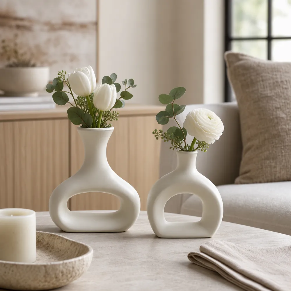 AXELTON SET OF 2 IVORY VASES 7 (IN)