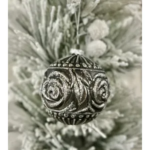 Silver Rose Ornament 3.9x3.9in 1
