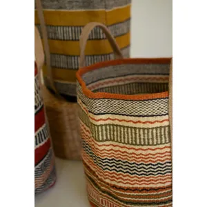 Set of 3 Multi-Colored Woven Jute Baskets with Handles 3