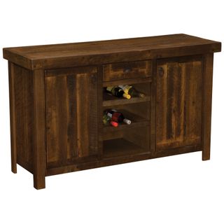 Barnwood Sideboard with Wine Rack Shelves - Antique Oak Top