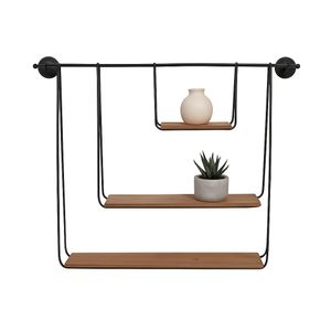 METAL/WOOD 29" 3-TIER HANGING WALL SHELF, BROWN 3