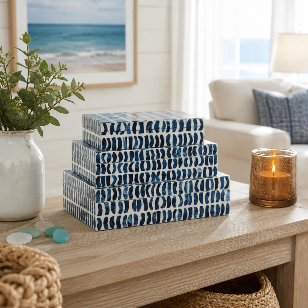 PALMERLAND SET OF 3 BLUE BOXES 4 (IN)