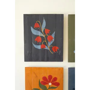 Set of 4 Hand-Painted Florals on Recycled Wood 5