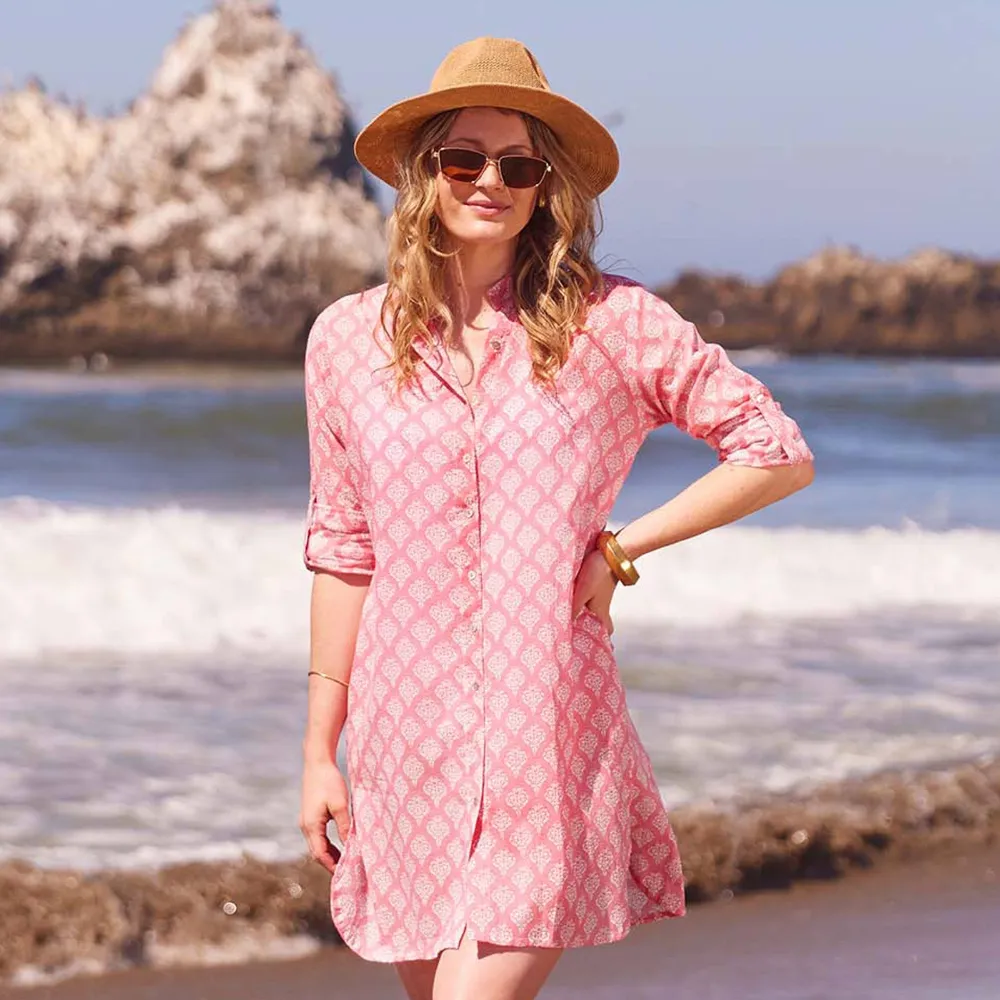 Fifer Pink Cotton Button Down Beach Tunic