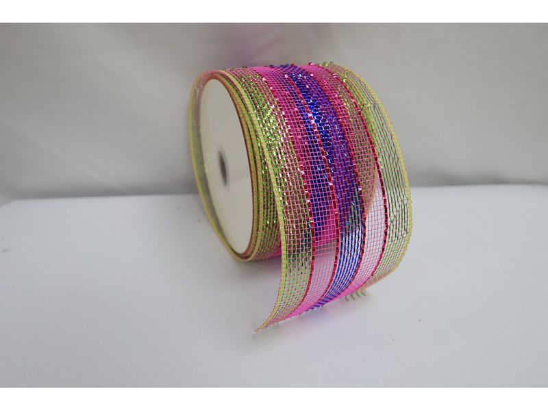 4" x 25yds Metallic Mesh, Hot Pink, Lime & Royal 1