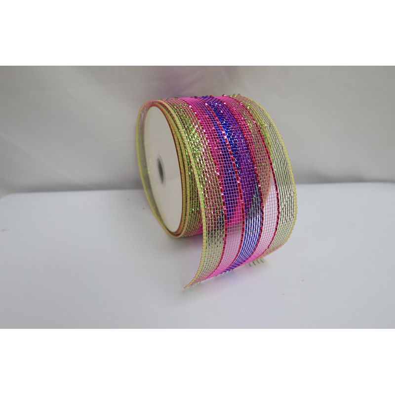 4" x 25yds Metallic Mesh, Hot Pink, Lime & Royal
