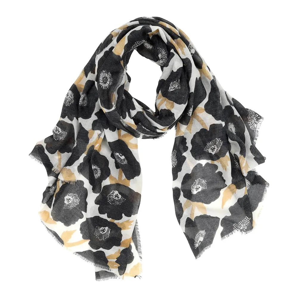 Poppies Black Featherweight Scarf