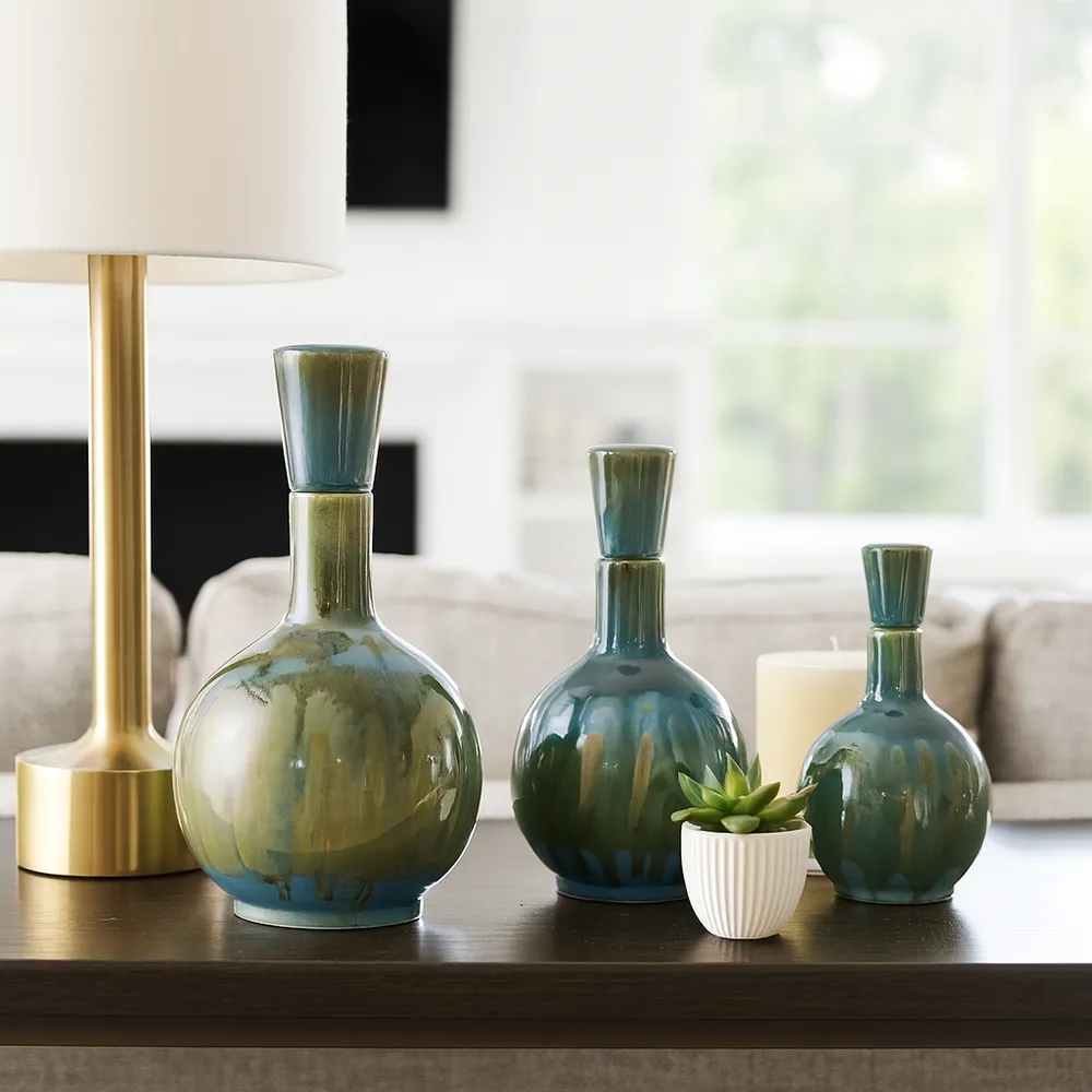 AVAGROVE SET OF 3 GREEN VASES 14 (IN)