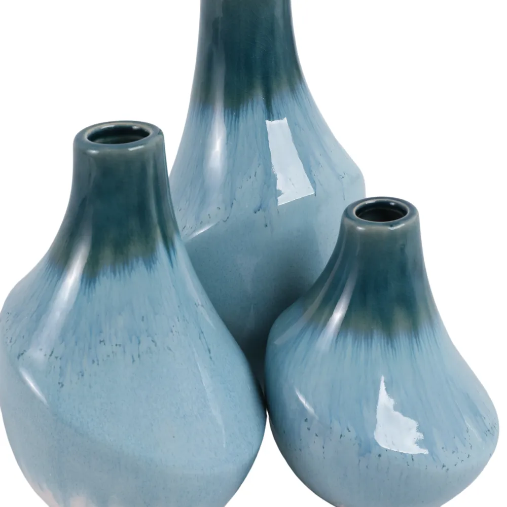 EDMONDFORD SET OF 3 GREEN VASES 9 (IN)