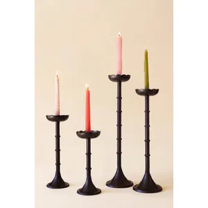 Set of 4 Black Cast Aluminum Taper Candle Holders with Flowers 5