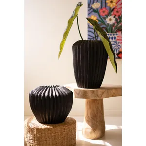 Tall Black Stone Composite Urn with Fluted Detail 6