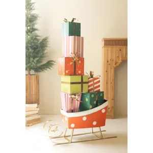Giant Painted Metal Christmas Sleigh with Presents 1