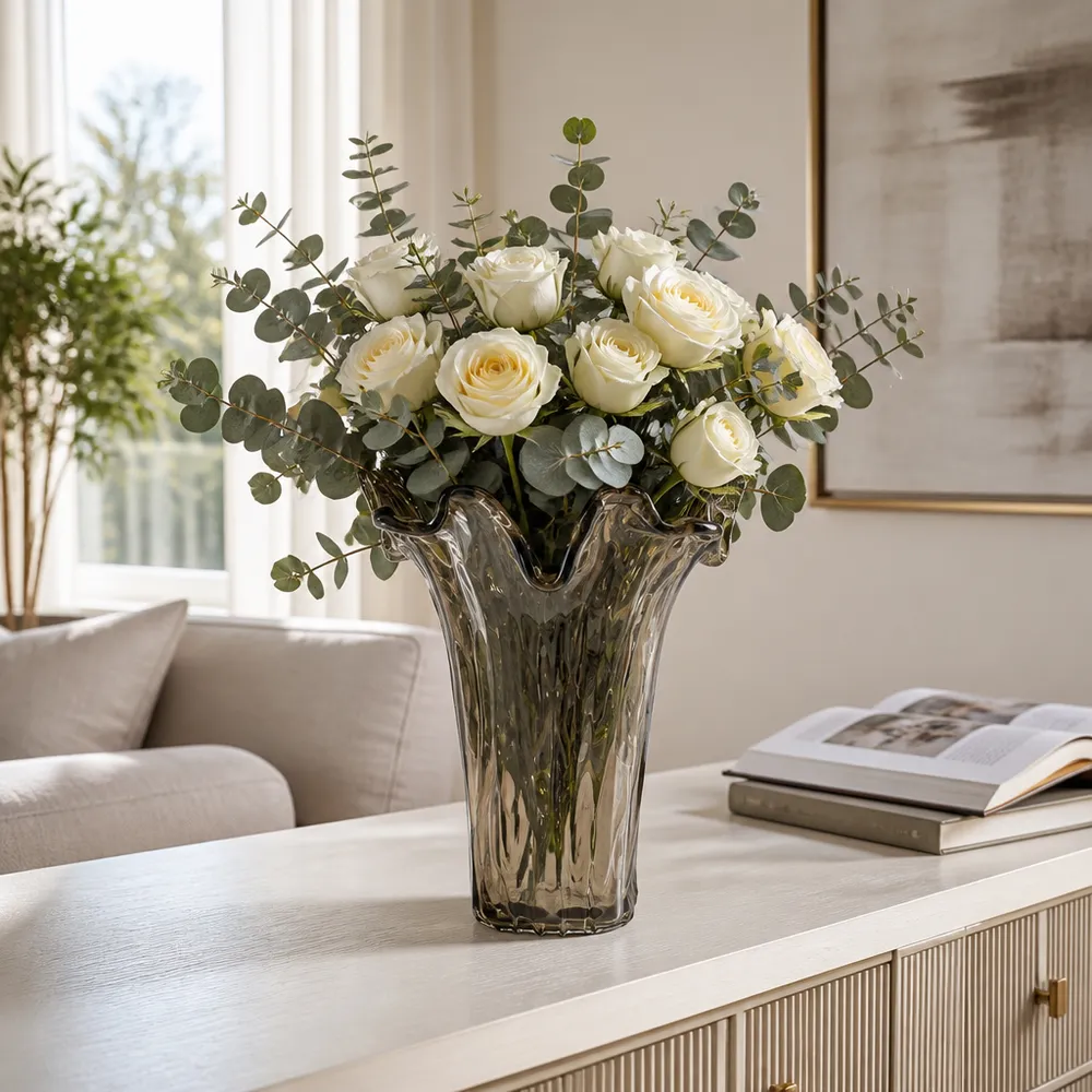 CLAYMORE GRAY GLASS VASE 15 (IN)