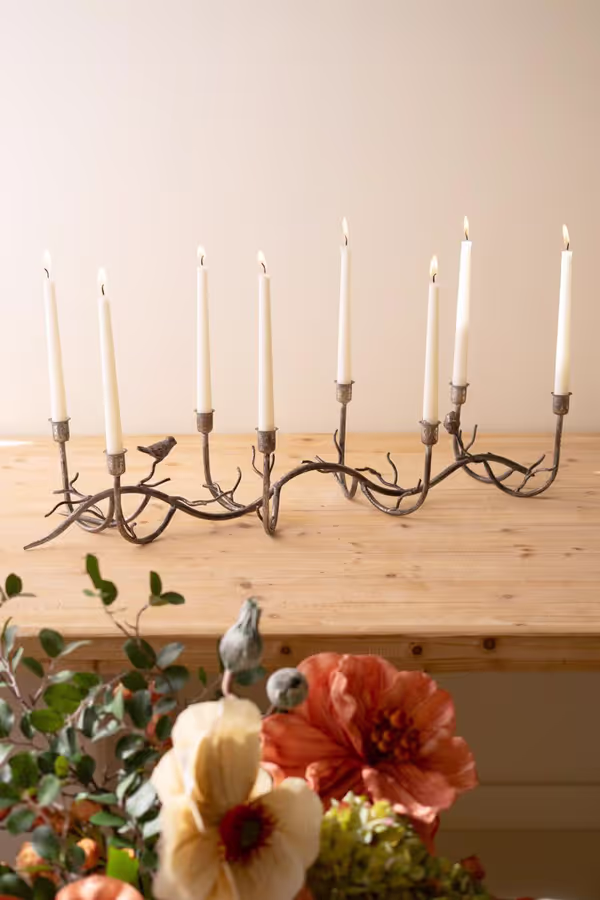 Rustic Metal Candelabra with Birds