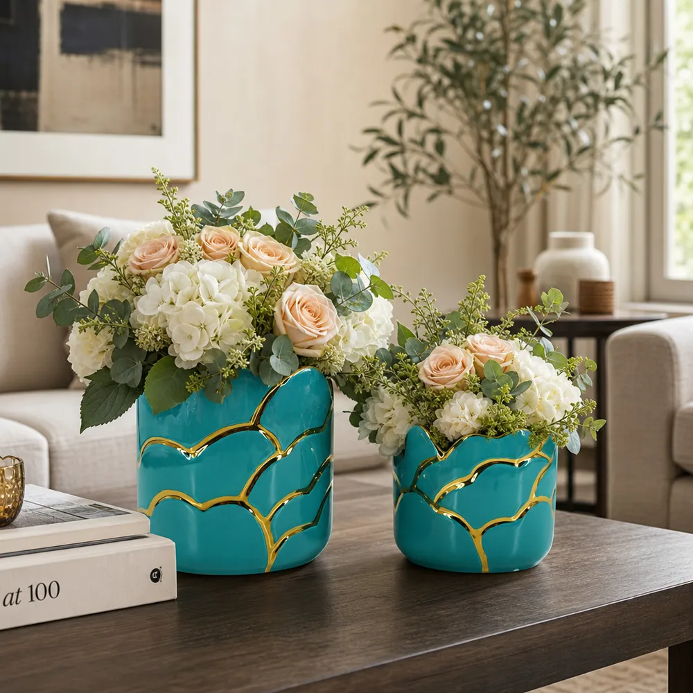 BRIGHTONROSE SET OF 2 TURQUOISE PLANTER 7 (IN)