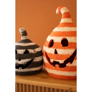 Set of 2 Painted Clay Striped Jack-O-Lanterns 5
