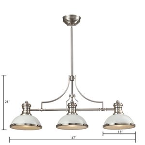 Chadwick 47'' Wide 3-Light Linear Chandelier - Satin Nickel with Gloss White 2