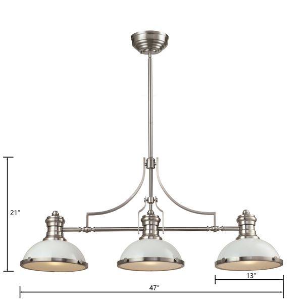 Chadwick 47'' Wide 3-Light Linear Chandelier - Satin Nickel with Gloss White