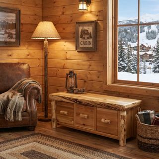 Cedar Entry Bench with Three Drawers - Coffee