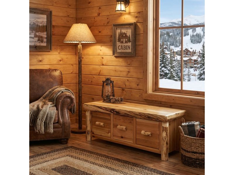 Cedar Entry Bench with Three Drawers - Coffee 2