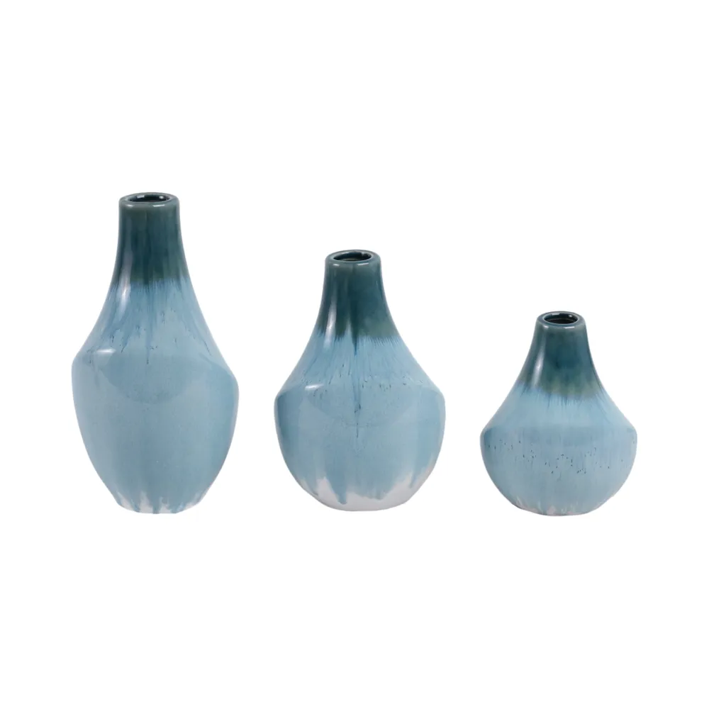 EDMONDFORD SET OF 3 GREEN VASES 9 (IN)