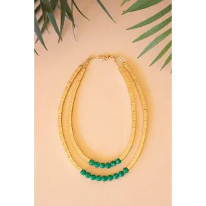 Gold-Tone Metal and Glass Bead Double Swag Necklace 1