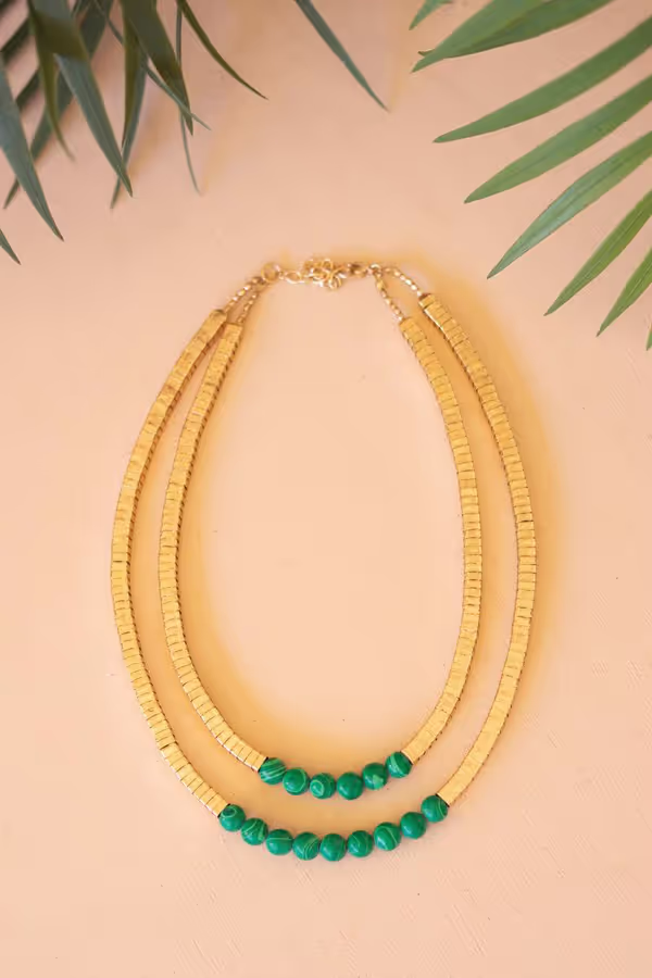 Gold-Tone Metal and Glass Bead Double Swag Necklace