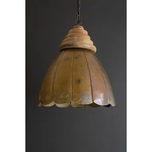 Dome Antique Brass Pendant Light with Wood Detail 1