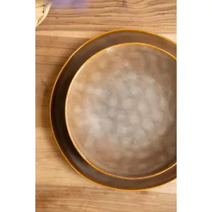 Set of 3 Antique Brown Ceramic Dinner Plate, Salad Plate and Bowl 3