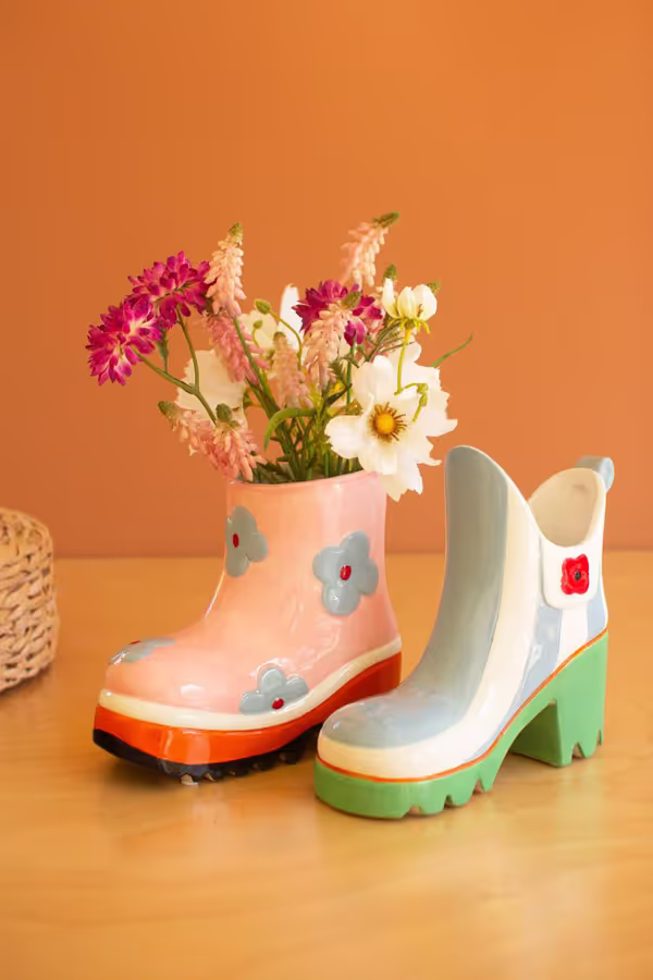 Set of 2 Colorful Ceramic Rubber Boot Vases