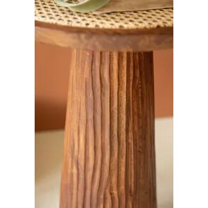 Round Wooden Side Table with Woven Cane Top 4