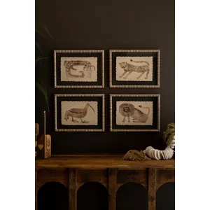 Set of 4 Framed Animal Prints Under Glass 1