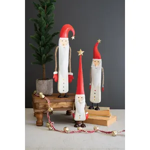 Set of 3 Painted Metal and Wood Santas 1