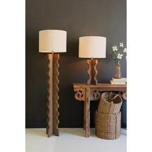 Wavy Mango Wood Floor Lamp with Fabric Shade 2
