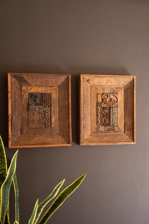 Set of 2 Repurposed Framed Wood Block Stamps