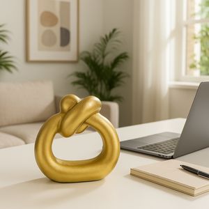 METAL,11"H,BROAD KNOT RING SCULPTURE,GOLD 11