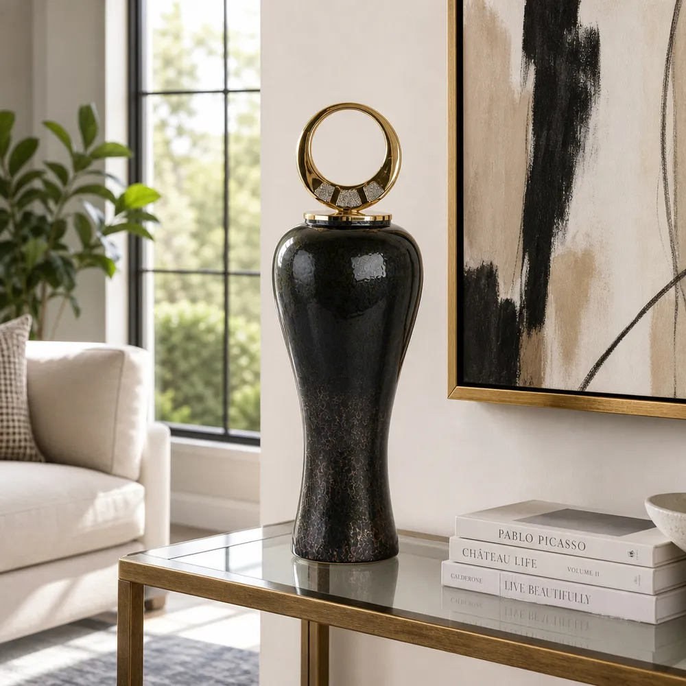 THORNTON BLACK GLASS VASE 27 (IN)