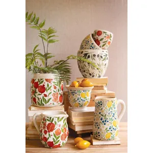 Set of 2 Cement Pitcher and Planter with Pomegranates 5