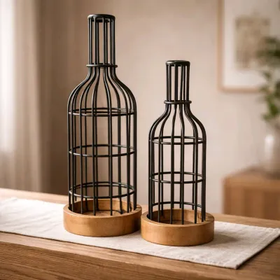 Wine House Lanterns Set of 2 L - 5x5x14in S - 4x4x12in